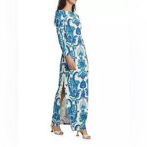 new Cara Cara Aria maxi slit dress in peacock print
